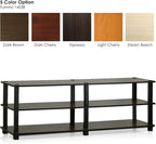 Furinno TURN-S-TUBE TV Stand, 3-Tier Open Frame Design Entertainment Center, TV Console for TV up to 46 Inch, Toolless Assembly, for Living Room, Bedroom, Dark Brown