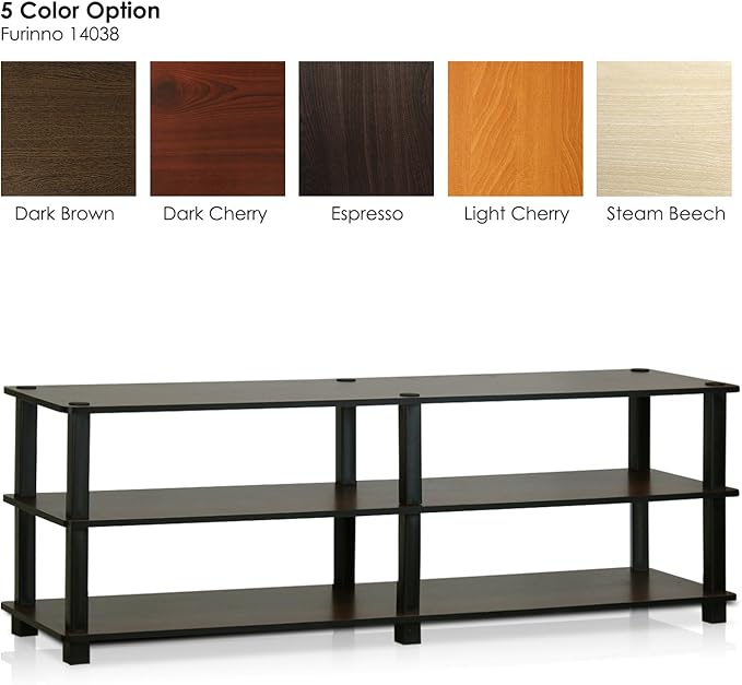 Furinno TURN-S-TUBE TV Stand, 3-Tier Open Frame Design Entertainment Center, TV Console for TV up to 46 Inch, Toolless Assembly, for Living Room, Bedroom, Dark Brown