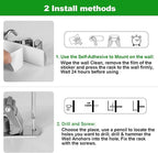 voze [2 Pack] 5 Racks and 4 Hooks Mop and Broom Holder Wall Mount, Self Adhesive Heavy Duty Broom Organizer Storage Tool Racks for Kitchen Garden Laundry Garage, Silver