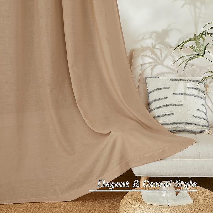 NICETOWN Camel Linen Kitchen Curtains 36 inch Length, Decorative Thick Flax Small Window Treatments Privacy Assured with Light Filtering for Bedroom/Bathroom, W55 x L36, 2 Panels
