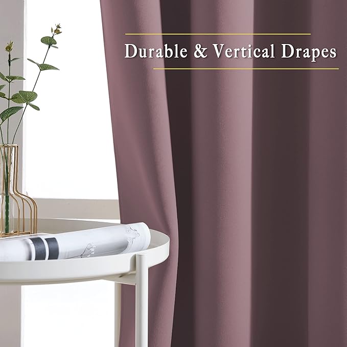 NICETOWN Living Room Blackout Curtains 120 inches Long - Sound Reducing Thermal Insulated Solid Grommet Window Drapes Light & Heat Blocking for Bedroom, Dry Rose, Set of 2, W52 x L120