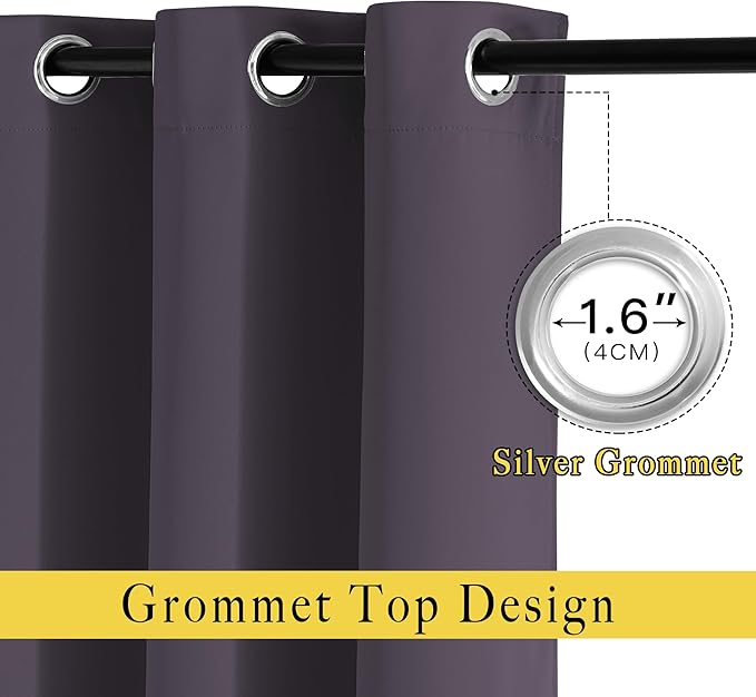 NICETOWN Room Darkening Grommet Panels - (52 inches Width, Greyish Purple, 2 Panels) Baby Room Window Curtains 108 inches Long, Privacy Draperies
