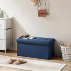DUMOS 30in Foldable Storage Ottoman Bench, Ottoman Bench Foot Rest Stool with Padded Seat, Bedroom Bench with for Living Room, Support 660lbs, Blue