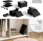 Storage Ottoman Cube with Small Bin, 16-in Square Ottoman with Storage for Living Room and Bedroom, Small Ottomans Foot Rest, Leather Foot Stools Ottomans Max 330lbs, Black