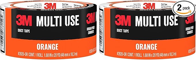 3M Multi-Use Colored Duct Tape, Orange with Strong Adhesive and Water-Resistant Backing, Multi-Surface Duct Tape for Indoor and Outdoor Use, 1.88 Inches x 20 Yards, 1 Roll (3920-OR) (Pack of 2)