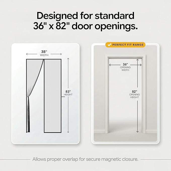 AUGO Magnetic Screen Door - Self Sealing, Heavy Duty, Hands Free Mesh Partition Keeps Bugs Out - Pet and Kid Friendly - Patent Pending Keep Open Feature - 38 Inch x 83 Inch