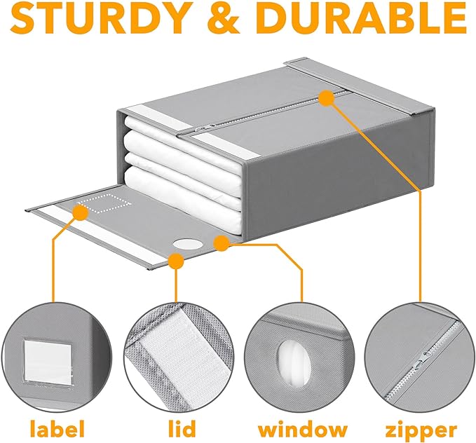 SpaceAid 8 Pack Bed Sheet Organizers and Storage, Foldable Sheet Organizer for Linen Closet, Sheets Set Folder Keeper with Window XL (Queen & King Size) Bedding Container (Gray, 8 Pack)