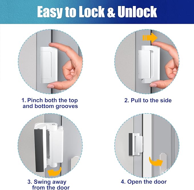 2Pack Door Reinforcement Lock Withstands 800lbs of Force - White Extra Proof Door Lock for Kids Safety Drilling Required,Prevents Unauthorized Entry,Add a Door Security Locks for Home Safety & Privacy