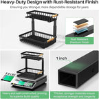 Kitstorack Under Sink Organizer, 2 Tier Under the Sink Storage, Slide out Pull out Cabinet Organizer Shelf, Metal Sliding Drawer for Kitchen Bathroom Pantry Closet Organization Rack, Black, 2 Pack