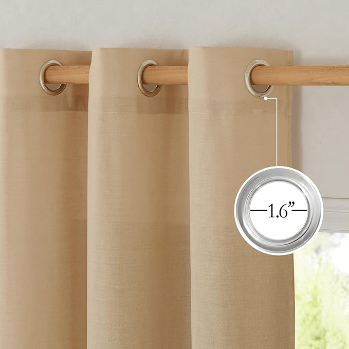 NICETOWN Semi Sheer Linen Burlap Curtains for Windows 96 inch Length 2 Panels, Grommet Semi Sheer Balance Privacy Added with Light Filtering Vertical Drapes for Bedroom/Living Room, W55 x L96