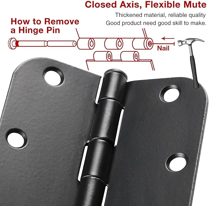 40 Pack Black Door Hinges 3-1/2" x 3.5 Inch, 5/8 Radius, 3 ½" No Squeak,Round Matte Black Interior Hinge for Closet Doors Office Game Bed Room,Door Hardware for House