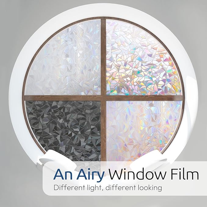 rabbitgoo Window Privacy Film Rainbow Film Decorative Window Sticker, 3D Static Stained Glass Cling Tint for Home Heat Control Non-Adhesive, 23.6 x 157.4 inches