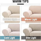 4 Piece Stretch Sofa Covers for 3 Cushion Couch Covers Furniture Slipcovers for Living Room (1 Base Cover Plus 3 Seat Cushion Covers) Thicker Jacquard Fabric Cover (XL Sofa, Natural)