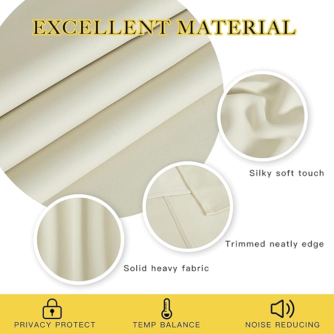 NICETOWN Blackout Curtain 95 inches Long for Living Room - Grommet Top Thermal Insulated Window Treatment Energy Saving Sound Reducing Drape for Bedroom (Beige, 1 Panel, W52 x L95)