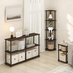 Furinno Turn-N-Tube Side Table, 3-Tier End Table with Open Shelf, Toolless Assembly Night Stand, Bedside Table, for Living Room, Bedroom, Brown Walnut