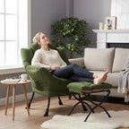 Welnow Lazy Chair with Ottoman, Modern Reading Accent Chair with Armrests and a Side Pocket, Leisure Upholstered Lazy Sofa Set with Footrest for Small Space, Army Green