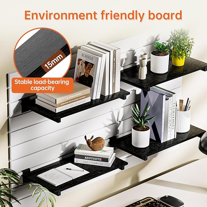Wood Slatwall Shelves, Slat Wall Shelf Slatwall Acccessory for Garage, Home Improvement, Retail Display (6, 24''x12'')