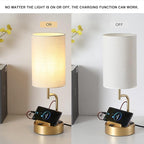 Dreamholder Table Lamp with 3 USB Charging Ports, Modern Desk Lamp with AC Outlet and Phone Stands, Perfect Bedside Lamp for Bedroom, Living Room, Office (Pack of 2), Gold
