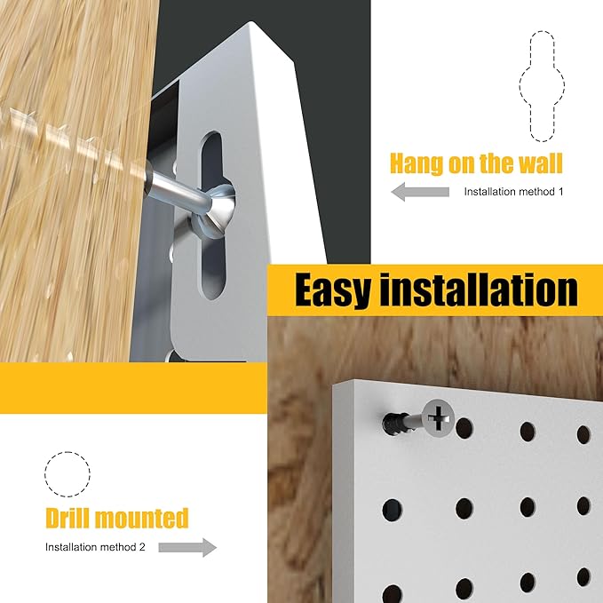 Peg Board, 6 Pack Metal Pegboard Panels White Pegboards Wall Organizer with 50 Hooks, Heavy Duty Peg Board for Walls Home, Garage Tool Storage, Office Organization, Craft Room, Kitchen
