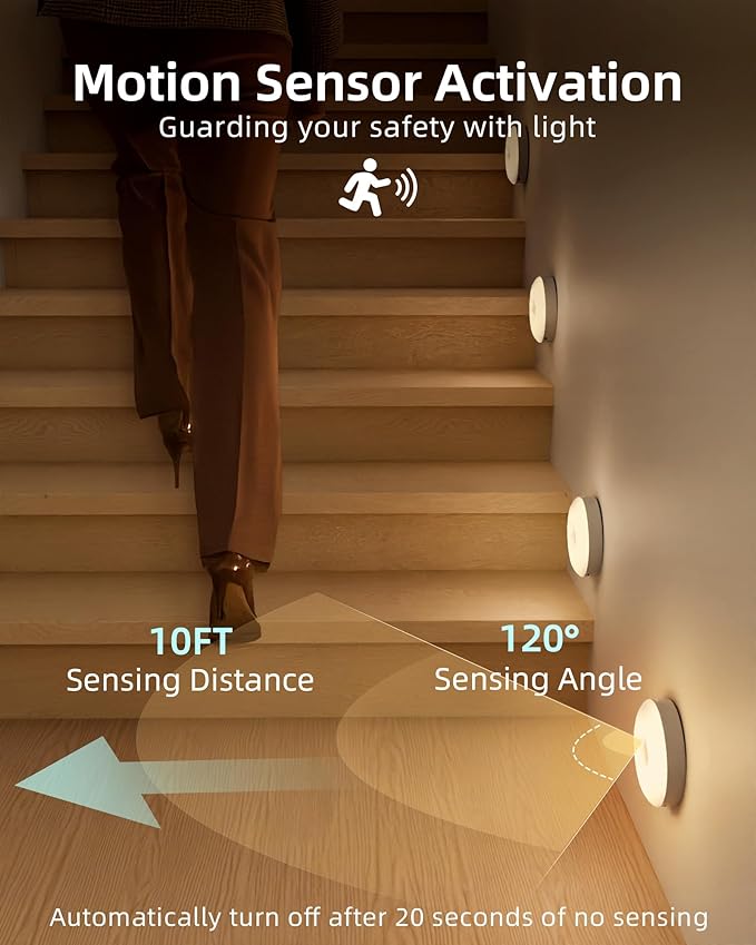 EZVALO Under Cabinet Lighting,1000mAh Rechargeable Puck Lights with Remote,3 Color Temps & 12 RGB Motion Sensor Closet Lights Indoor,Dimmable Under Cabinet Lights for Kitchen,Cabinets,Closet (3 Packs)