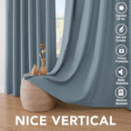 H.VERSAILTEX Linen Curtains 100% Blackout Curtains for Bedroom 90 inch Long Full Light Blocking Nature Linen Blended Window Curtains for Living Room Nickel Grommet (2 Panels, Stone Blue)