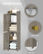 Bathroom Storage Cabinet, Small Corner Floor Cabinet with 2 Doors and Adjustable Shelf, Narrow Toilet Paper Cabinets, Bathroom Organizer for Small Spaces, 7.9" D x 7.9" W x 29.5" H Greige