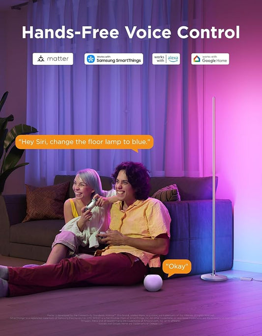 Govee RGBIC Floor Lamp, LED Corner Lamp Works with Alexa, Smart Modern Floor Lamp with Music Sync and 16 Million DIY Colors, Color Changing Standing Lamp for Bedroom Living Room Silver