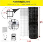 FORIMO 24'' x 50' 1/4inch Hardware Cloth 19 Gauge Black Vinyl Coated Welded Fence Mesh for Home and Garden Fence and Home