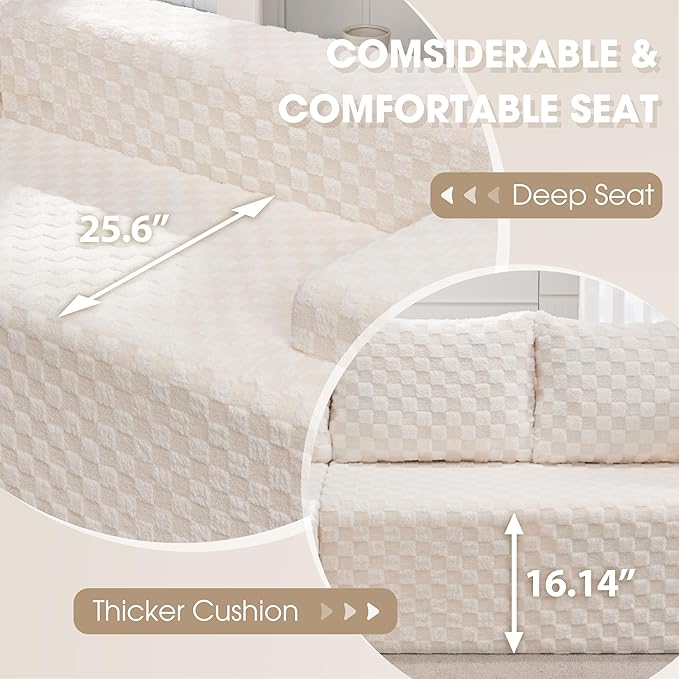 Modular Sectional Sofa Couches L-Shape Couch 3 Seat Modular Sofa Memory Foam Sectional Couches for Living Room, Cloud Couch with Oversized Chaise (White Check, 96" Left Facing Chaise)