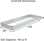 12x4x1ft(2 Pack) Galvanized Raised Garden Bed,Outdoor Planter Box Metal Patio Kit Planting Bed for Vegetables Flowers Herb,Silver