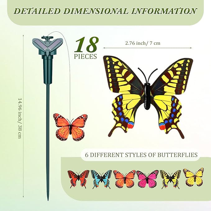 18 Pcs Solar Flying Moving Fluttering Waterproof Garden Stakes Decorations for Home Yard Pathway Garden Landscape Christmas Outdoor Indoor Centerpieces Gift Decorations (Butterfly)