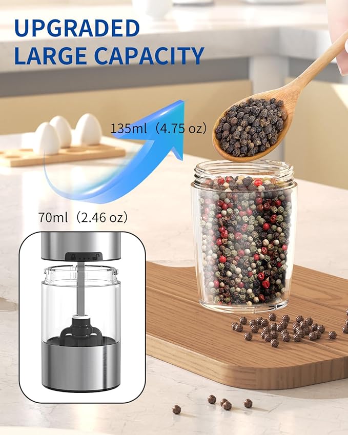 CIRCLE JOY Gravity Electric Salt and Pepper Grinder Set Automatic Salt and Pepper Grinder Set with LED Light, Battery Operated, Adjustable Coarseness, Large Capacity, for Home Kitchen BBQ, Blue