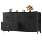 Dresser for Bedroom with 5 Drawers, Anti-Tip Wide Fabric Chests Storage Organizer Tower Furniture, TV Stand for TV up to 45 inch with Wooden Top Metal Frame for Clothes, Living Room, Hallway, Entryway