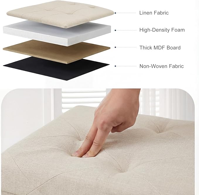 DUMOS 30in Foldable Storage Ottoman Bench, Foot Rest Stool Load 350Lbs,Storage Chest with Padded Seat, End of Bed Bedroom Bench for Living Room,Bedroom, Beige