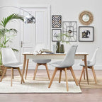 OLIXIS Dining Chairs Set of 8 Kitchen Mid Century Modern Chairs with Wood Legs and PU Leather Cushion for Living Room Bedroom Outdoor Lounge, White