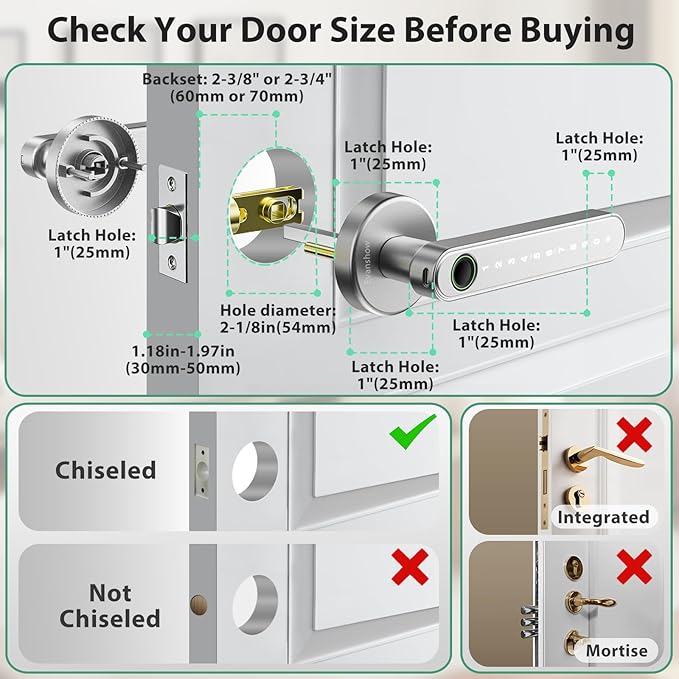 Smart Door Lock with Knob, Keyless Entry Door Locks with Handle, Fingerprint Door Knob for Bedroom/Front Door/Apartment,Generate Passcode Remotely Silver