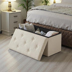 DUMOS 30in Foldable Storage Ottoman Bench, Foot Rest Stool Load 350Lbs,Storage Chest with Padded Seat, End of Bed Bedroom Bench for Living Room,Bedroom, Beige