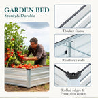 DUMOS Raised Garden Bed Outdoor, 2 Pcs 6x3x1ft Planter Box Outdoor for Deep-Rooted Herbs/Flowers/Vegetables, Large Metal Garden Bed for Patio, Balcony and Backyard, Silver