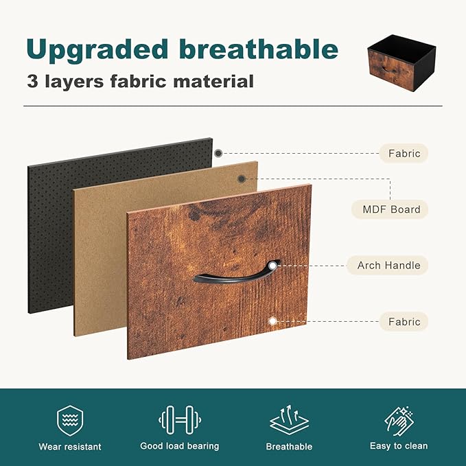 Dresser for Bedroom with 9 Drawers, Anti-Tip Tall Fabric Chests Storage Organizer Tower Furniture with Wooden Top Metal Frame for Clothes, Closet, Living Room, Hallway, Entryway