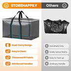 Heavy-Duty & Extra Capacity Moving Bags with Backpack Straps, Storage Totes with Double Zipper & Strong Handles, Packing Bags Alternative to Moving Boxes, Moving Supplies (10 Pack, Black)