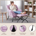 Welnow Lazy Chair with Ottoman, Modern Accent Chair with Armrests and a Side Pocket, Leisure Upholstered Sofa Armchair Set, Reading Armchair with Footrest for Small Space, Light Purple