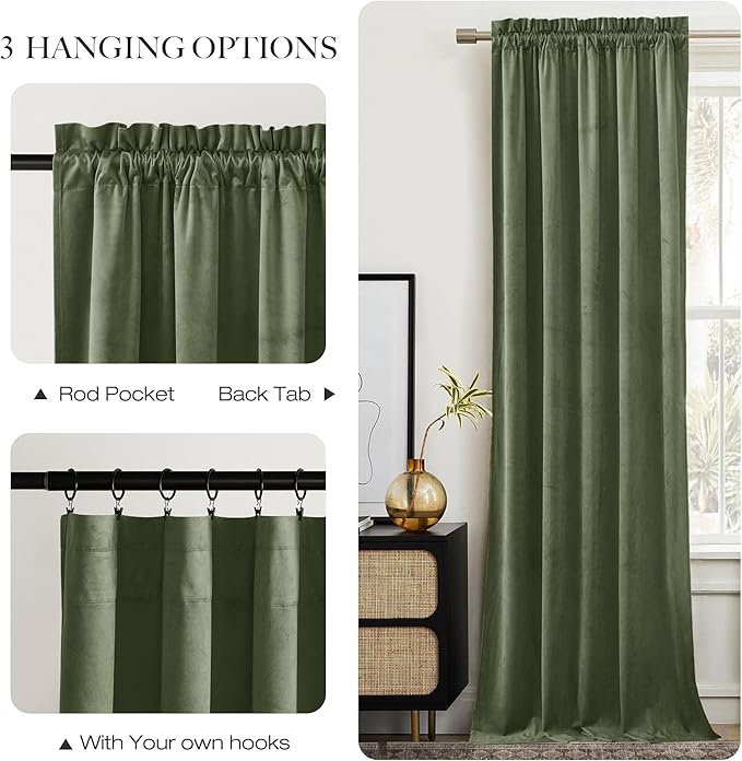 NICETOWN Super Soft Velvet Curtains 84 inches, Sound Reducing Cold Heat Insulated Heavy Matt Room Darkening Drape Panels for Living Room (Sage Green, 2 Panels)