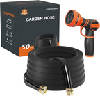 Giraffe Tools Garden Hose 50FT Lightweight Lay Flat Water Hose Kink Free Flexible Hose with 9 Spray Function Nozzle, Black