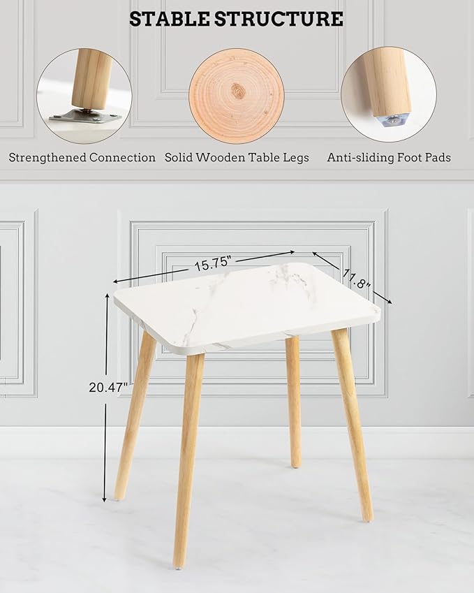 FORAOFUR Small Side Table, Set of 2 Modern Mini Coffee Table with Natural Wood Legs, Quick Assembly End Furniture for Bedroom Living Sofa, Minimalist Design for Nursery and Compact Homes, Marble