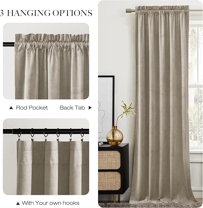 NICETOWN Living Room Camel Velvet 102 inches Long Curtains, Sound and Sunlight Reducing Heavy Matt Rod Pocket Drapes/Panels for High Celling Wall (2 Panel Per Pack, W52 x L102)
