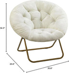 Sweetcrispy Cozy Saucer Chairs Faux Fur Living Room Reading Lounge Furniture Folding Comfy with Soft Thick Padded Seat Metal Frame Modern Style for Bedroom Home Adults, X-Large, White