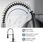 DJS Kitchen Faucets with Pull Down Sprayer Matte Black & Brushed Nickel High Arc Single Handle 1 or 3 Holes Spring Kitchen Sink Faucet with Deck Plate for Farmhouse RV Vessel Basin