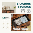 Dresser for Bedroom with 10 Drawers, Anti-Tip Tall Fabric Chests Storage Organizer Tower Furniture with Wooden Top Metal Frame for Clothes, Closet, Living Room, Hallway, Entryway