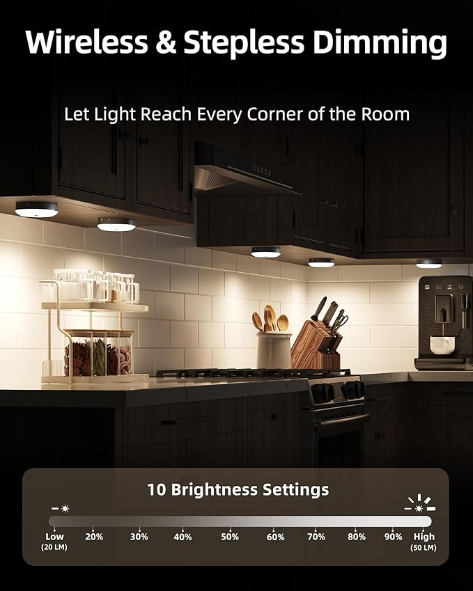 EZVALO Under Cabinet Lighting,1000mAh Rechargeable Puck Lights with Remote,3 Color Temps & 12 RGB Motion Sensor Closet Lights Indoor,Dimmable Under Cabinet Lights for Kitchen,Cabinets,Closet (3 Packs)
