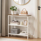 HOOBRO 29.5" Narrow Console Table, 3 Tier Entryway Table with Shelves, Thin Sofa Table, Behind Couch Table, Display Side Table, for Hallway, Entrance, Living Room, Walnut and White WH73XG01